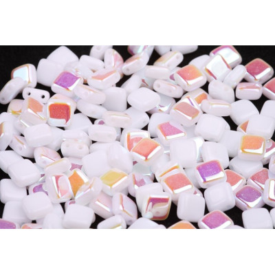 Czech Tile Beads White Alabaster AB 02010/28701 6mm | Rutkovsky