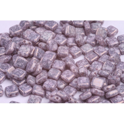 Czech Glass Tile Beads 6x6mm White Alabaster Copper 02010/15435