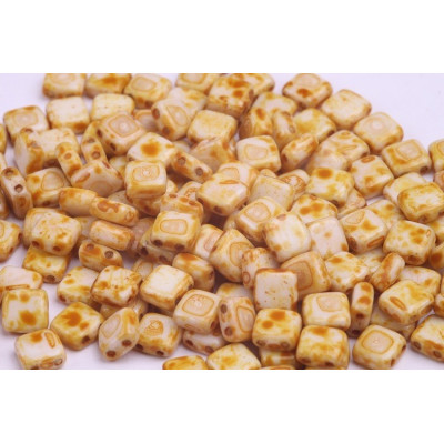 Czech Tile Beads White Alabaster Travertine 02010/86800 6mm