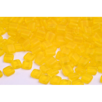 Czech Glass Tile Beads 6x6mm Transparent Amber Matte 80000/84100