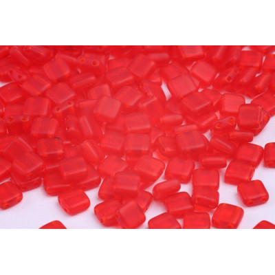 Matte Red Czech Glass Tile Beads 90070/84100 6x6mm | Rutkovsky