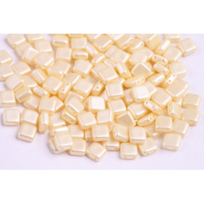 Czech Glass Tile Beads Pastel Cream 02010/25039 6x6mm | Rutkovsky
