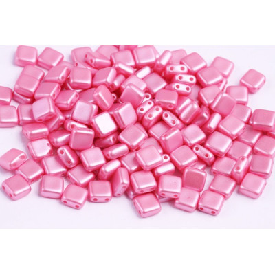 Czech Glass Tile Beads 6x6mm Pastel Pink 02010/25008 | Rutkovsky