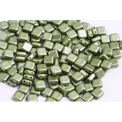 Pastel Olivine Tile Beads 6x6mm 02010/25034 | Rutkovsky Glass