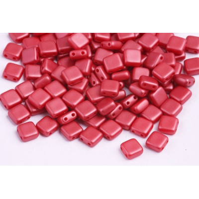 Tile Beads 6x6mm Pastel Dark Coral 02010/25010 | Czech Glass