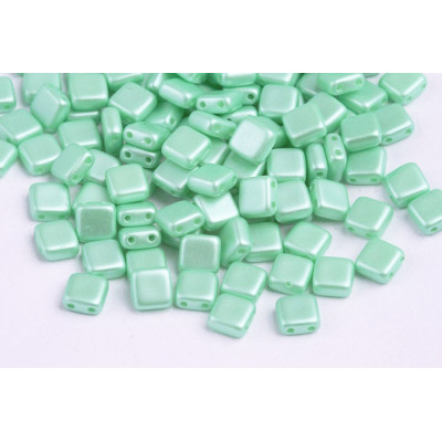 Czech Glass Tile Beads 6x6mm Pastel Light Green 02010/25025