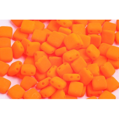 Neon Orange Matte Tile Beads 6x6mm 02010/25122 | Czech Glass