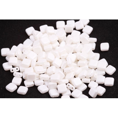 Tile Beads White Silk Matt 02010/29571 6x6mm | Czech Glass Beads