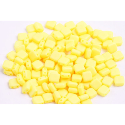 Yellow Silk Matt Czech Glass Tile Beads 02010/29573 | 6x6mm