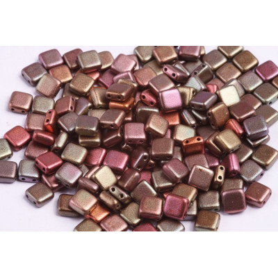 Tile Beads 6x6mm White Violet Rainbow 02010/01640 | Czech Glass