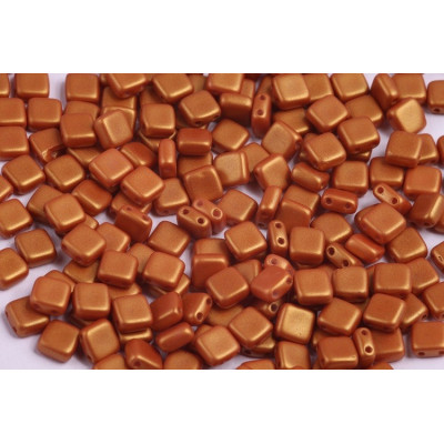 Czech Glass Tile Beads 6x6mm Gold Shine Brownish Red 24104