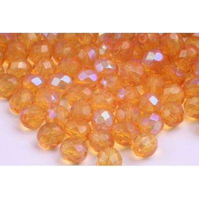 Fire Polished Beads 8mm Amber Orange AB 5280 | Rutkovsky Glass