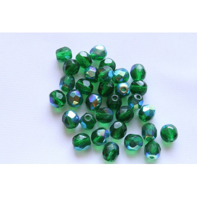 Fire Polished Beads 6mm Emerald Green AB | Czech Glass Beads