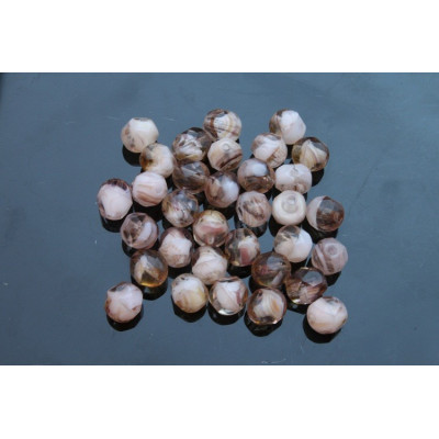 Fire Polished Beads 6mm Marbled Brown 2169 | Rutkovsky Czech Glass