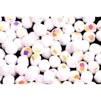 Fire Polished Beads 6mm Opaque White AB 03000/28701 | Glass Beads