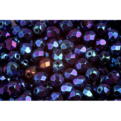 Fire Polished Beads 6mm Black Blue Iris 23980/21435 | Rutkovsky