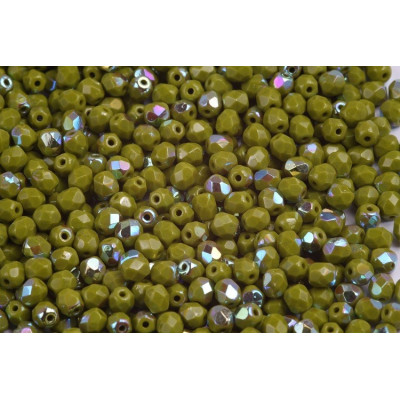 Fire Polished Beads 4mm Opaque Olive AB 53420/28701 | Rutkovsky