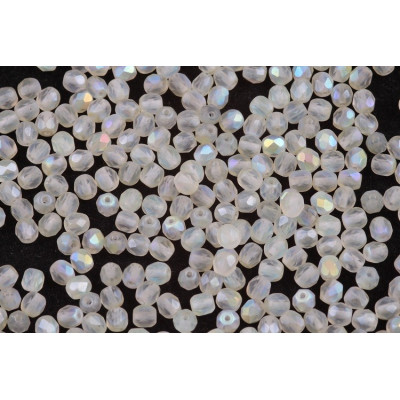 Fire Polished Beads 4mm Matte White Rainbow 00030 | Czech Glass