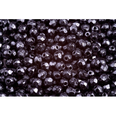 Fire Polished Beads 4mm Jet Grey Metallic 23980/57901 | Czech Glass