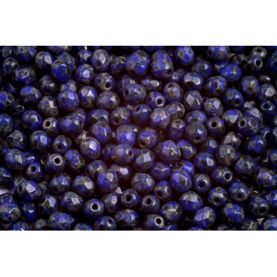 Fire Polished Beads 4mm Opaque Blue Travertine 33050/86800 | 50pcs