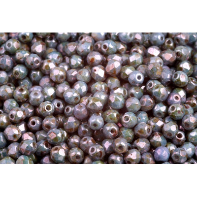 Fire Polished Beads 4mm White Alabaster Picasso Blue 02010/65431