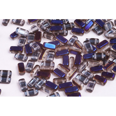 Bricks Beads 4x8 mm N. 10 Crystal Clear Blue Azure Metallic Half