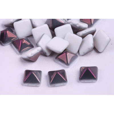 Pyramid Stud Beads 12x12mm N. 16 WHITE ALABASTER BROWN FLARE