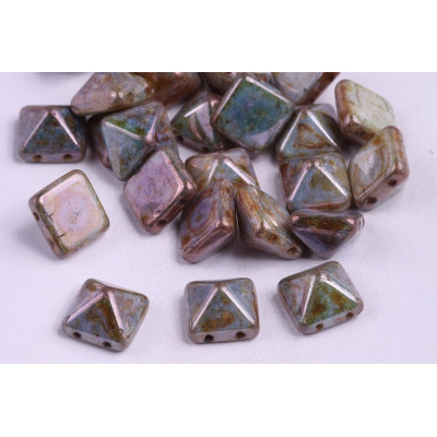 Pyramid Stud Beads 12x12mm N. 25 WHITE ALABASTER, PICASSO BLUE