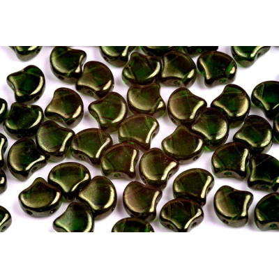 Matubo Ginko Beads 7.5mm Chrysolite Red Luster - 2-Hole Czech Glass