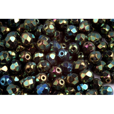 Fire Polished Beads 6mm Jet Green Iris 23980/21455 | Czech Glass