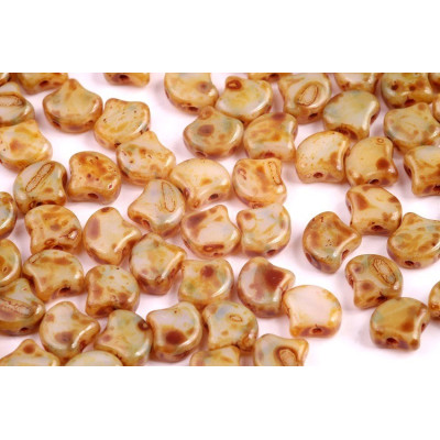 Matubo Ginko Beads 7.5mm White Opal Travertin - 2-Hole Czech Glass