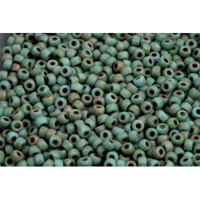Matubo™ Round 8/0 Turquoise Green Travertine 63130/86875 | Czech Beads