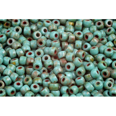 Matubo™ Round 6/0 Turquoise Blue Travertine 63030 | Czech Glass
