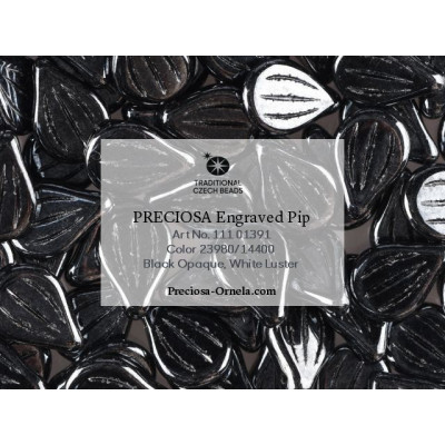 PRECIOSA Engraved Pip N. 189 Black Opaque, White Luster
