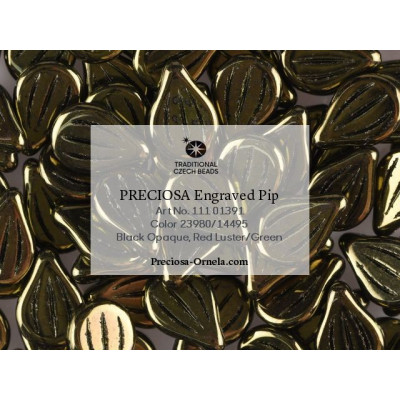 PRECIOSA Engraved Pip N. 190 Black Opaque, Red Luster/Green