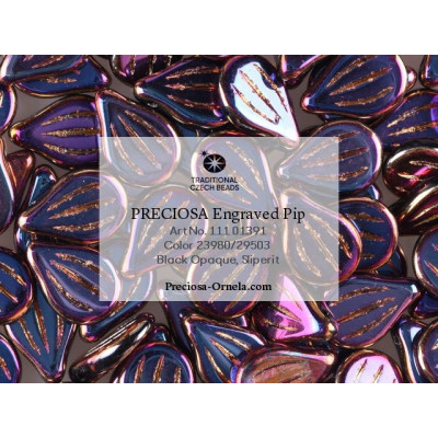 PRECIOSA Engraved Pip N. 195 BLACK OPAQUE SLIPERIT