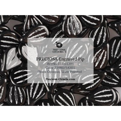 PRECIOSA Engraved Pip N. 196 Black Opaque,Silver Painted
