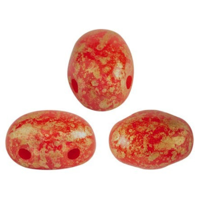 Samos par Puca 5x7mm Opaque Coral Red Splash 93200/94401 | Czech Beads
