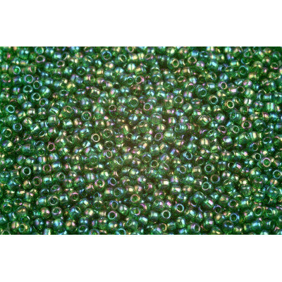 TOHO Round 11/0 Seed Beads Transparent Rainbow Grass Green 167B