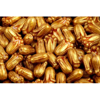 Tulip Bud Beads N. 1635 WHITE ALABASTER GOLD LAZURA