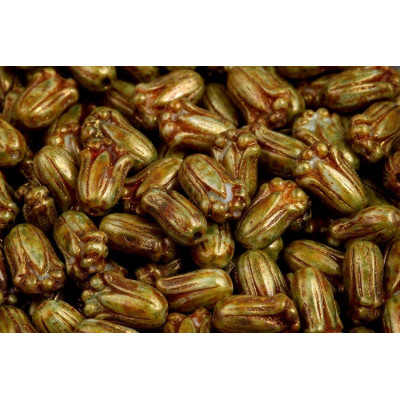 Tulip Bud Beads N. 1638 WHITE ALABASTER GREEN LAZURA