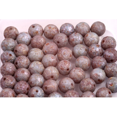 8mm Czech Glass Round Beads Alabaster Blue Etch 02010 | Rutkovsky