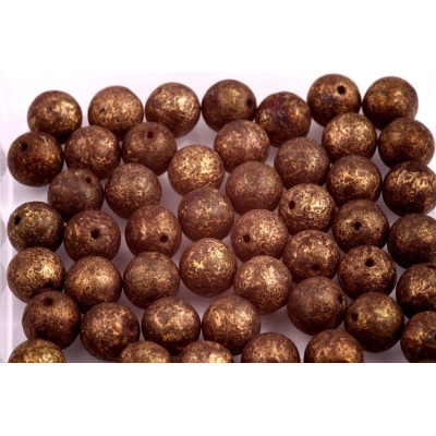 Round Beads 8mm Jet Bronze Luster Etch 23980 | Rutkovsky