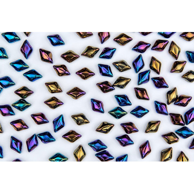 Czech Glass GemDuo 8x5mm Jet White Iris 23980/21405 | Matubo