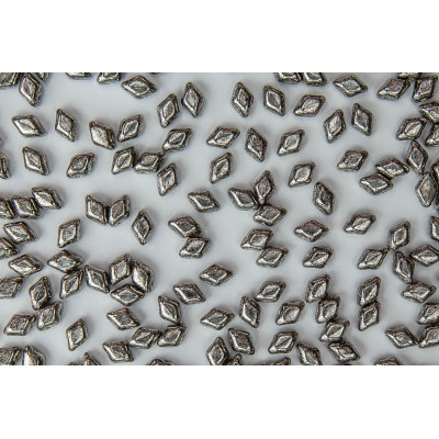 Matubo MiniGemDuo 6 x 4mm Jet Silver Paste Mat 81002 | Czech Beads