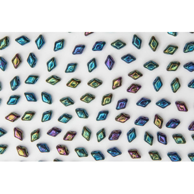 Czech Glass Matubo™ MiniGemDuo Jet Green Iris 23980-21455 | 6 x 4mm