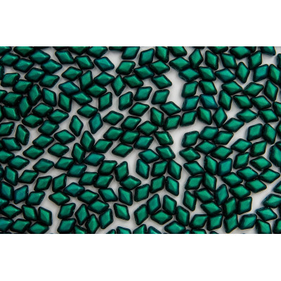 Matubo MiniGemDuo Dark Green Gold Shine 02010-24105 | Czech Beads