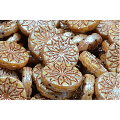 Origami Flower Beads N. 3252 OPAQUE IVORY SPOTTED GOLD LUSTER