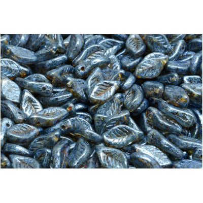 Bay Leaf Beads 6x12 mm N. 1921 CRYSTAL BLUE/GREEN SPOTTED