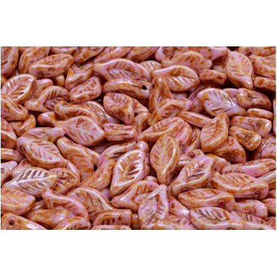 Bay Leaf Beads 6x12 mm N. 1928 OPAQUE PINK SPOTTED